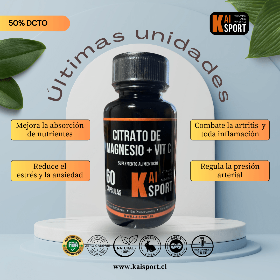 Citrato de Magnesio + Vitamina C + Guía de asesoramiento Gratis en PDF - 2 meses de Tratamiento 600Mg - Kai Sport