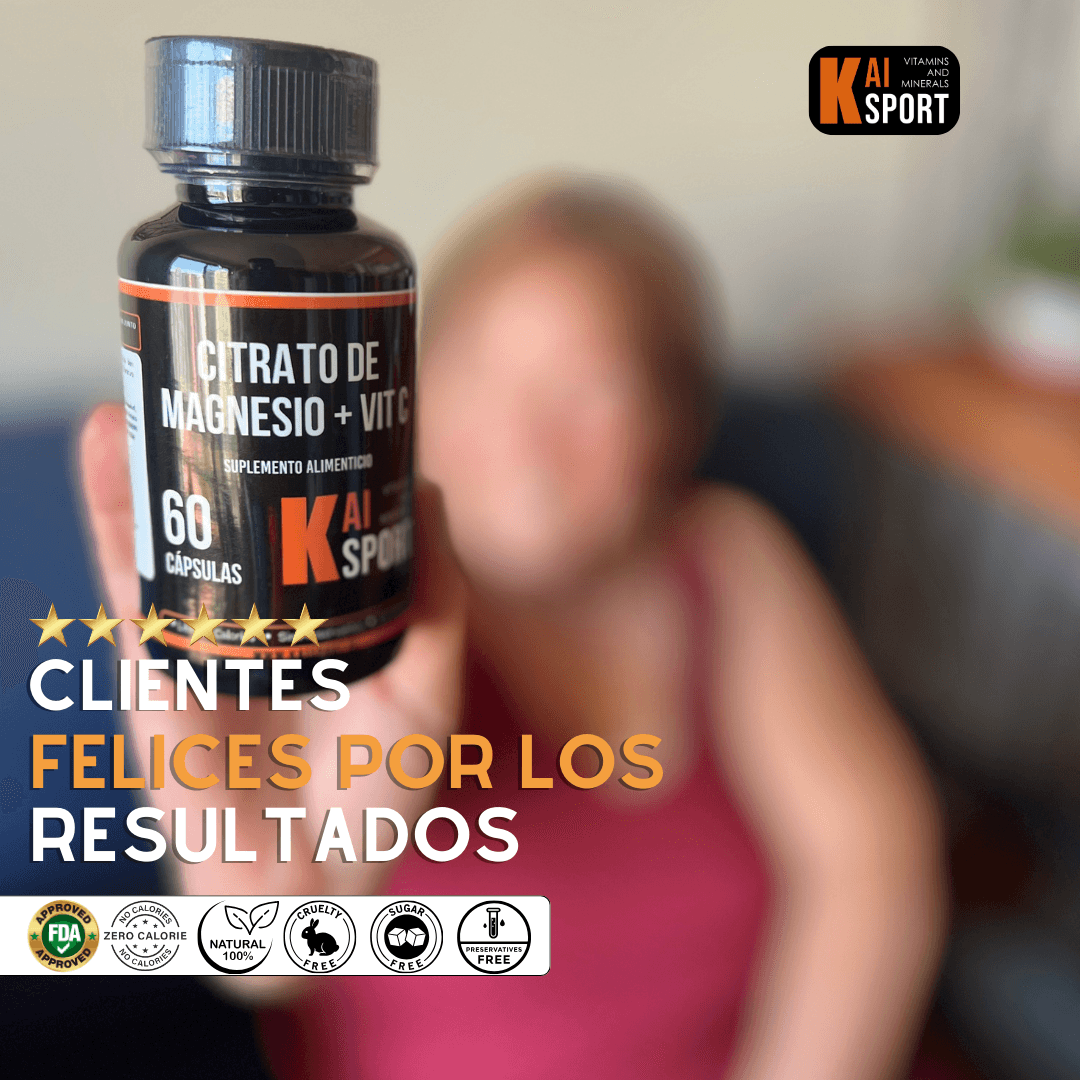 Citrato de Magnesio + Vitamina C + Guía de asesoramiento Gratis en PDF - 2 meses de Tratamiento 600Mg - Kai Sport
