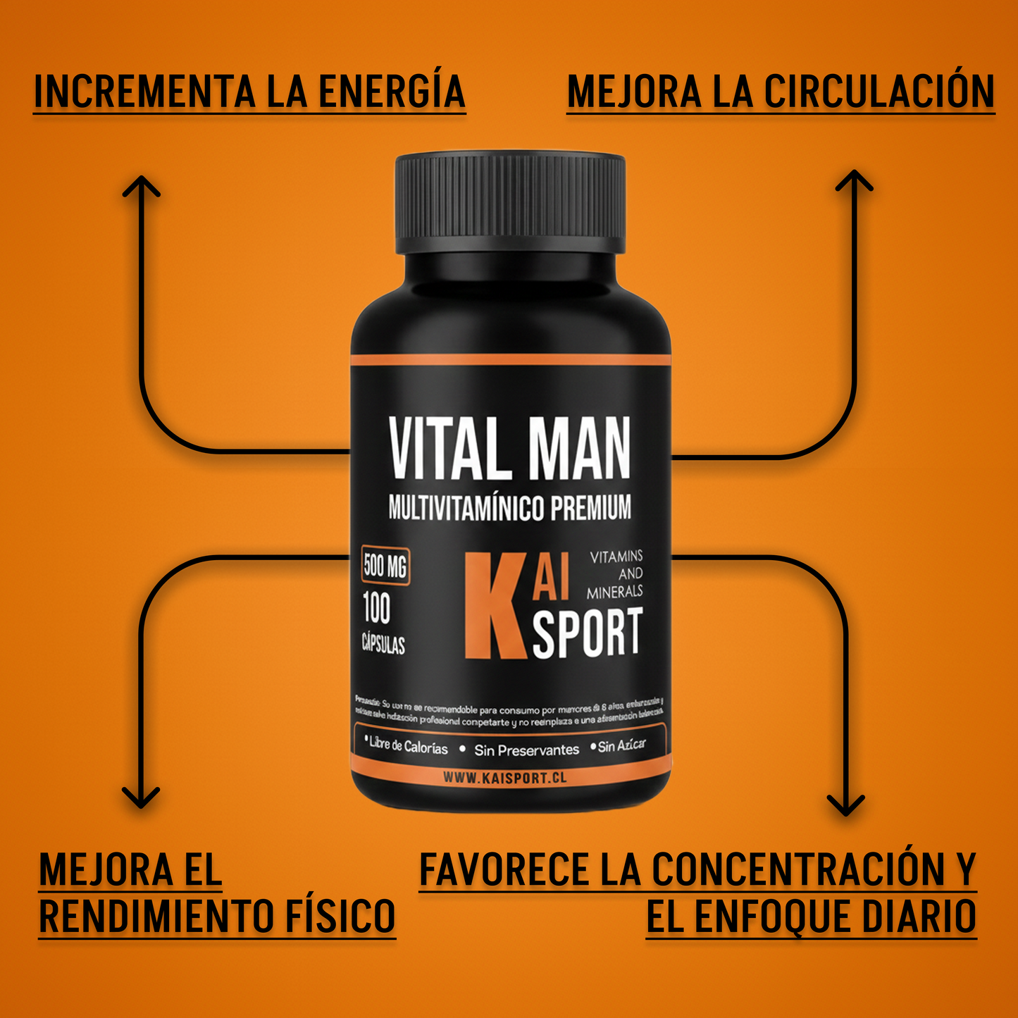 Vital Man 100 cápsulas de 500mg + Guía de modo de uso y beneficios