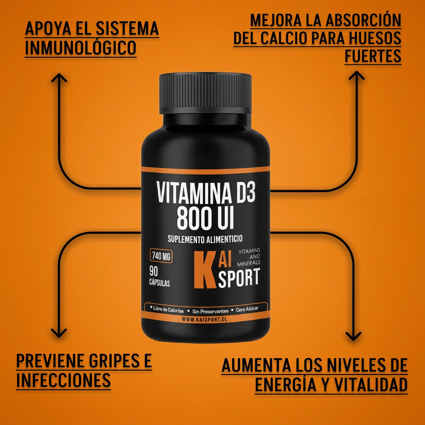 Vitamina D3 800 UI – Inmunidad Fuerte y Energía Diaria (90 Cápsulas)