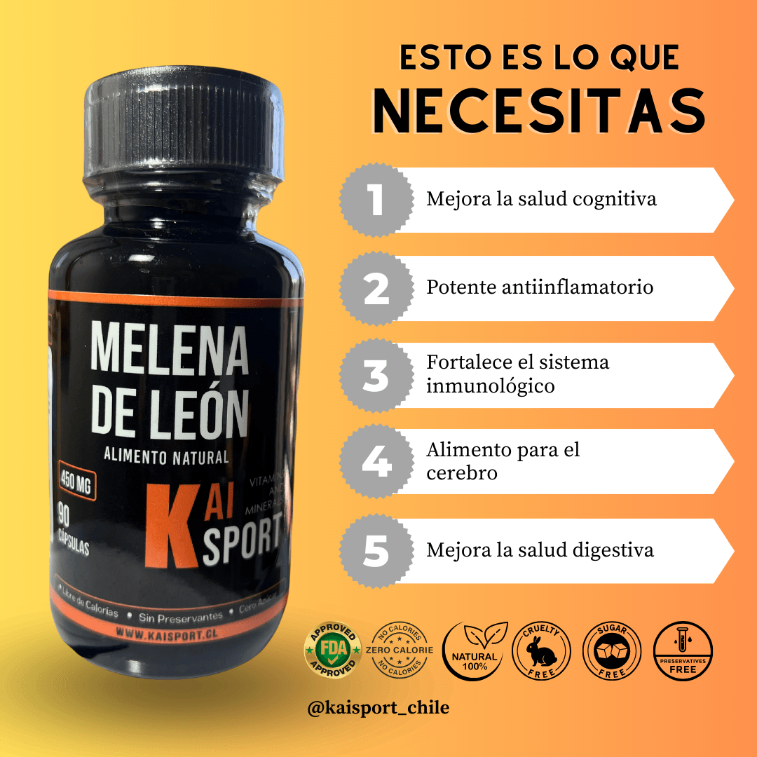 Melena de León - 3 meses de tratamiento + Guía de asesoramiento Gratis en PDF - 450Mg - Kai Sport