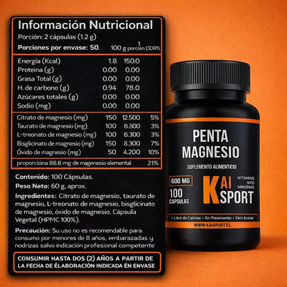 Penta Magnesio – Sueño Profundo, Recuperación Muscular y Calma Mental (100 cápsulas)