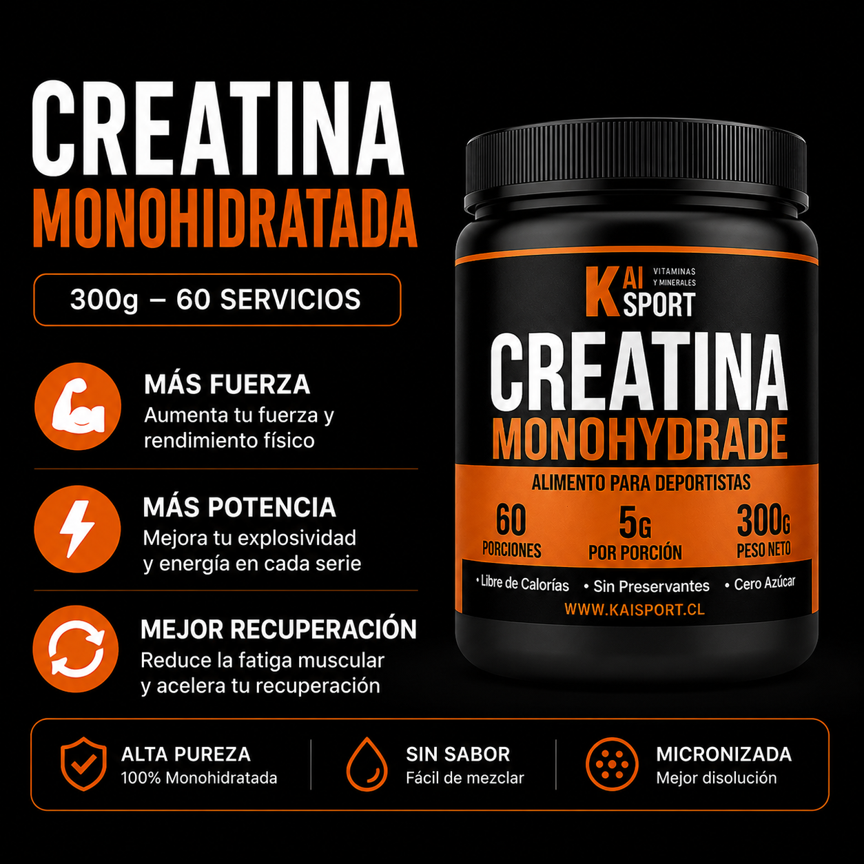 Creatina Monohidratada 300g – Rompe el estancamiento