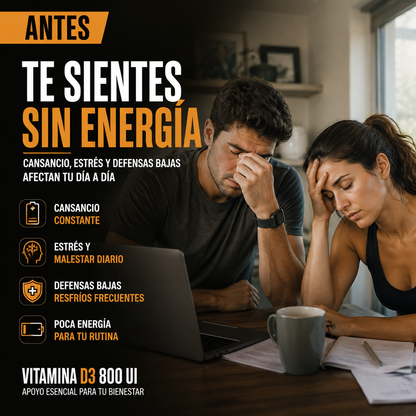 Vitamina D3 800 UI Energía, defensas y bienestar diario para 3 Meses