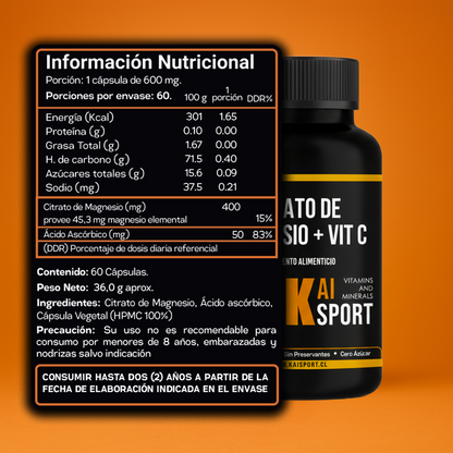 Citrato de Magnesio + Vitamina C + Guía de beneficios y modos de uso Gratis en PDF - 2 meses de Tratamiento 600Mg