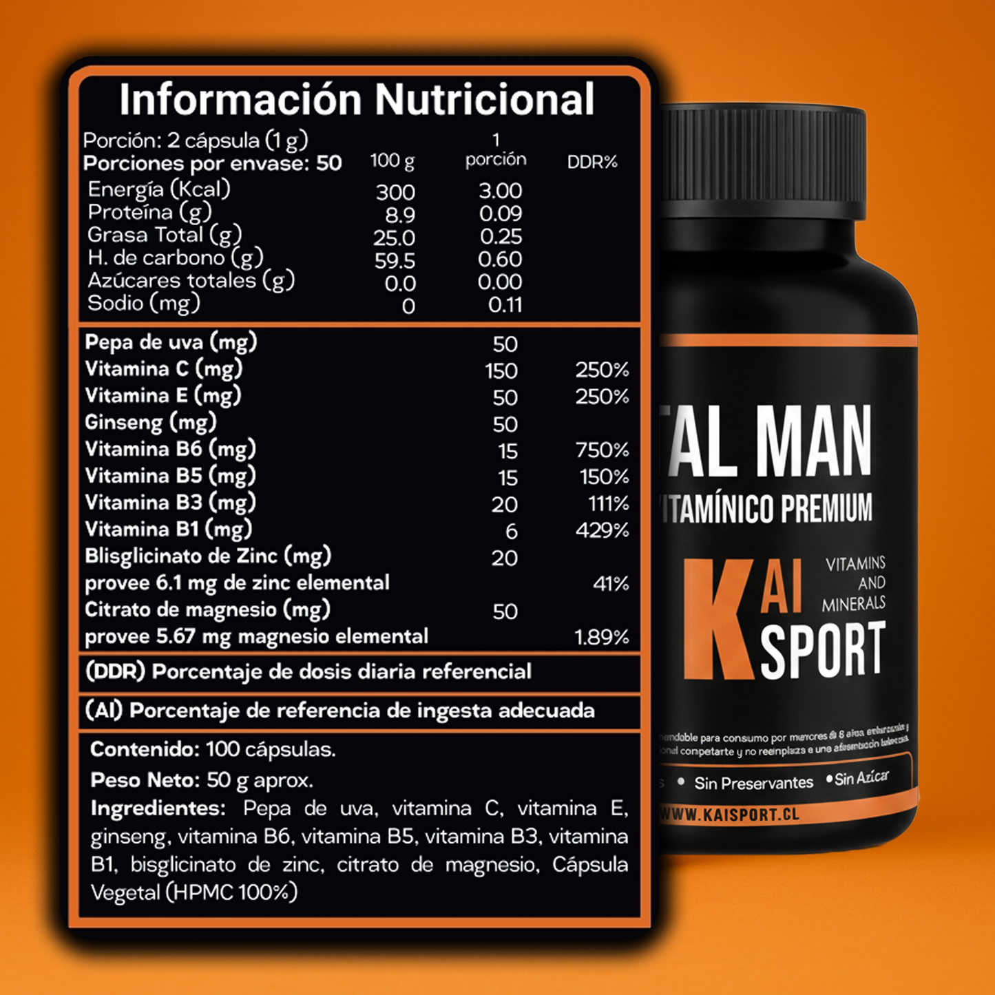 Vital Man 100 cápsulas de 500mg + Guía de modo de uso y beneficios