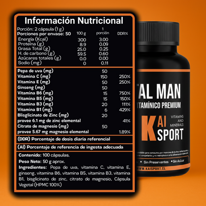 Vital Man 100 cápsulas de 500mg + Guía de modo de uso y beneficios