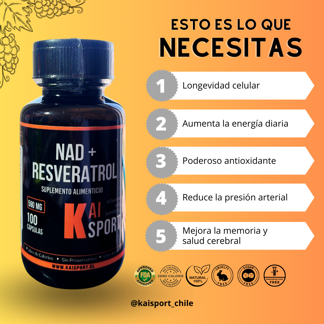 NAD + RESVERATROL - 100 Días de tratamiento 450Mg - Kai Sport