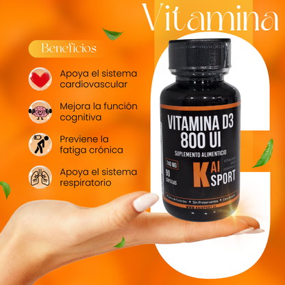 Vitamina D3 800 UI - 90 cápsulas - Kai Sport
