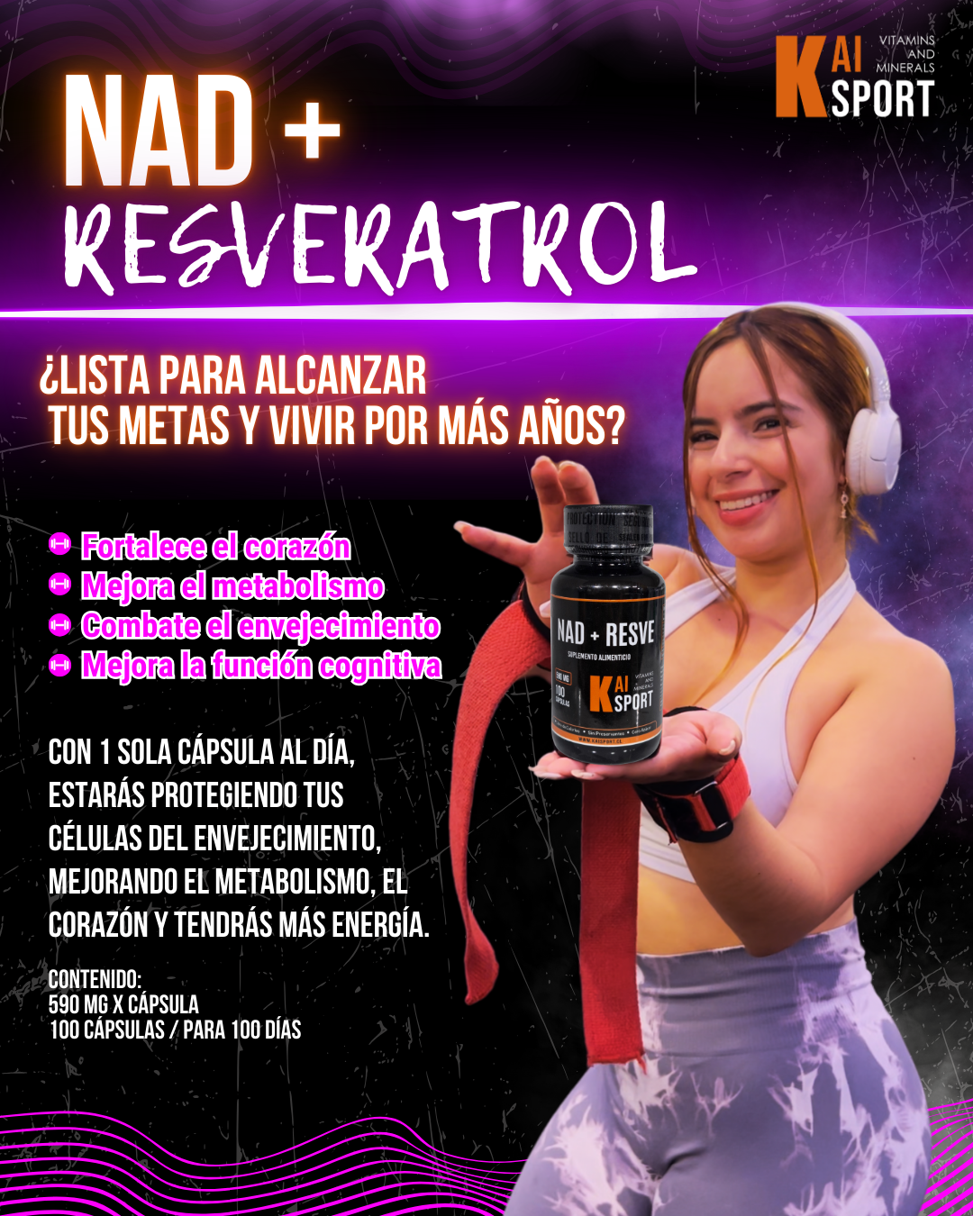 NAD + RESVERATROL - 100 Días de tratamiento 450Mg - Kai Sport