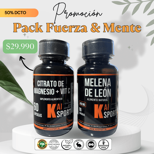 Pack Fuerza y Mente: Melena de León + Citrato de Magnesio con Vitamina C + PDF Gratis de sus Beneficios - Kai Sport
